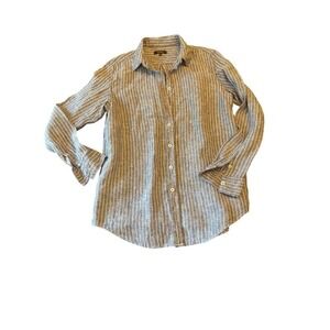 Quince Womens Blue & White Striped Linen Button-Up Shirt Size S